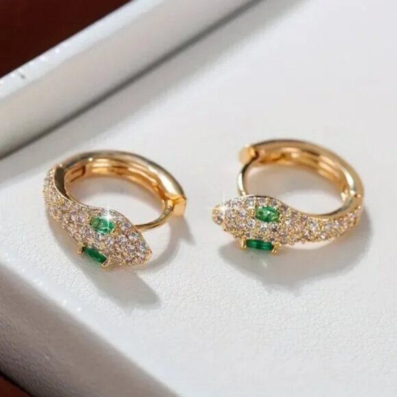 14K Gold 2ct Green Emerald 1ct Diamond Mens Huggie Hoop Gemstone Earrings NEW
